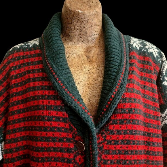 VTG Studio Michelle Stuart Red & Green Button-Up Cardigan & Shawl Collar Sweater - Picture 2 of 11